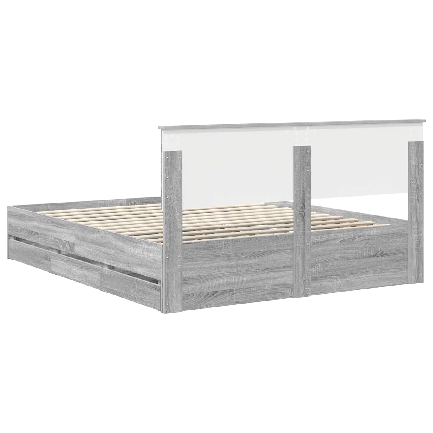 vidaXL Bed Frame with Drawer Grey Sonoma 160 x 200 cm Engineer Wood