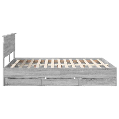 vidaXL Bed Frame with Drawer Grey Sonoma 160 x 200 cm Engineer Wood