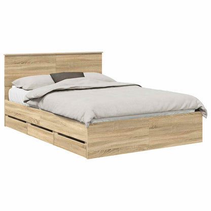 vidaXL Bed Frame with Drawer Sonoma Oak 140 x 200 cm Engineer Wood