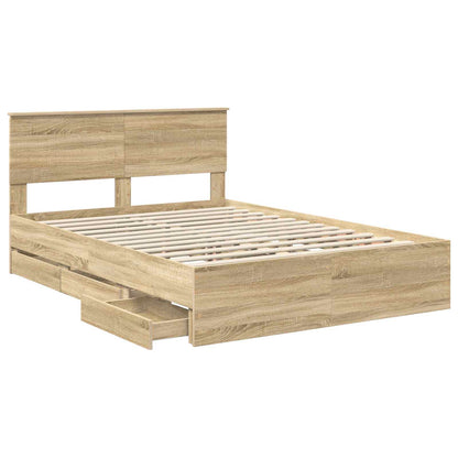 vidaXL Bed Frame with Drawer Sonoma Oak 140 x 200 cm Engineer Wood