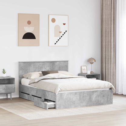 vidaXL Bed Frame with Drawer Concrete Grey 140 x 200 cm Engineer Wood