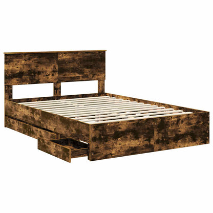 vidaXL Bed Frame with Drawer Smoked Oak 140 x 200 cm Engineer Wood