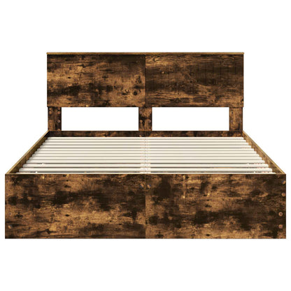 vidaXL Bed Frame with Drawer Smoked Oak 140 x 200 cm Engineer Wood