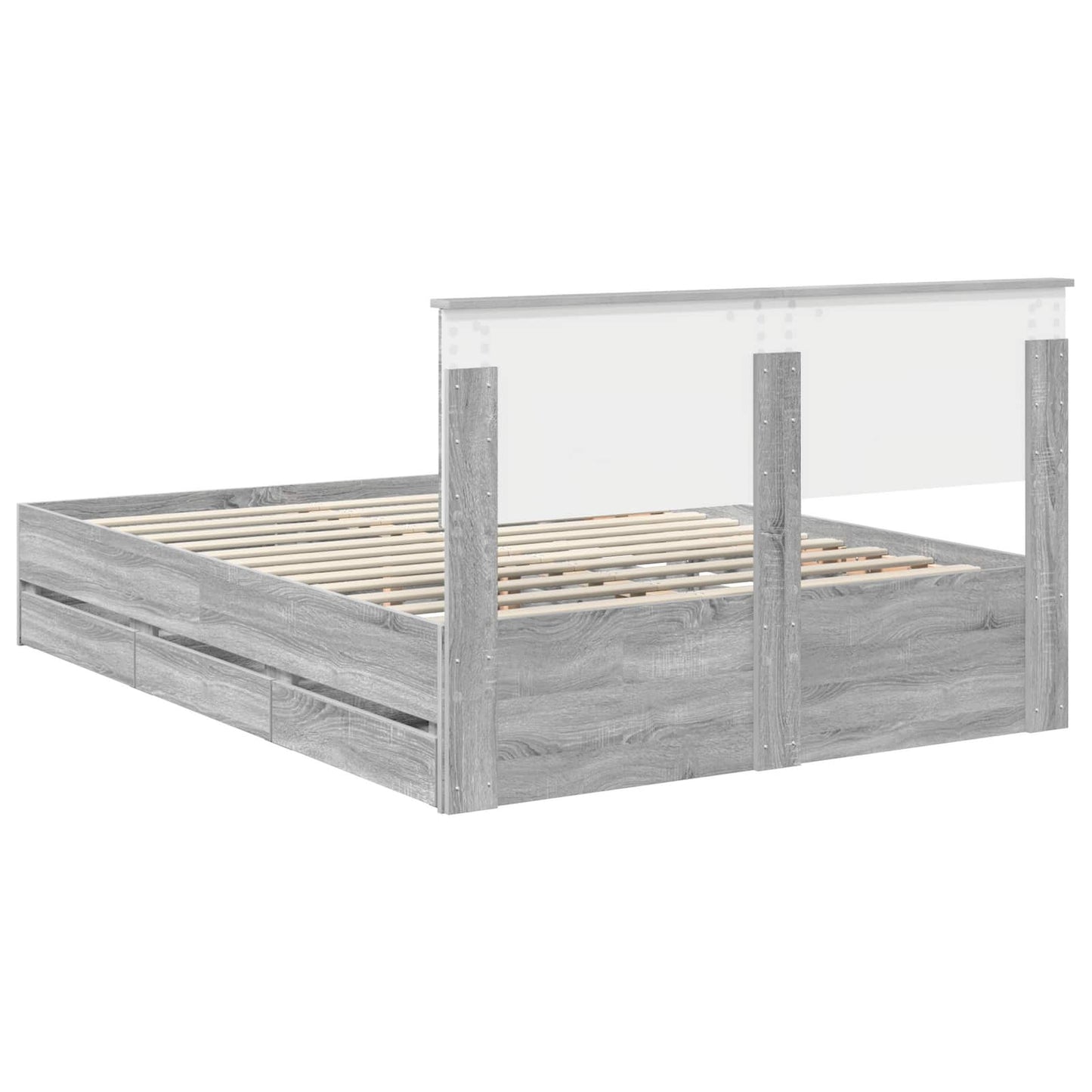 vidaXL Bed Frame with Drawer Grey Sonoma 140 x 200 cm Engineer Wood