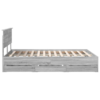 vidaXL Bed Frame with Drawer Grey Sonoma 140 x 200 cm Engineer Wood