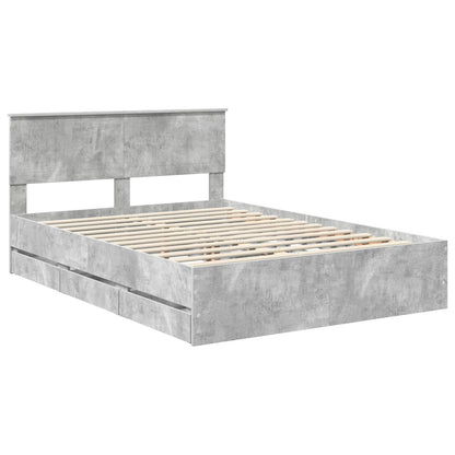 vidaXL Bed Frame with Drawer Concrete Grey 140 x 190 cm Engineer Wood