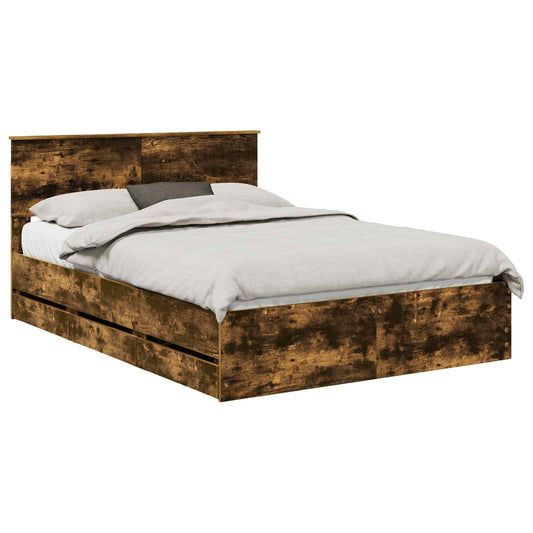 vidaXL Bed Frame with Drawer Smoked Oak 140 x 190 cm Engineer Wood