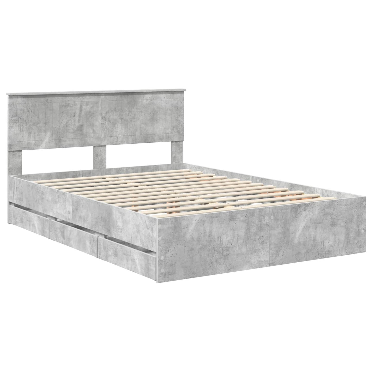 vidaXL Bed Frame with Drawer Concrete Grey 135 x 190 cm Engineer Wood