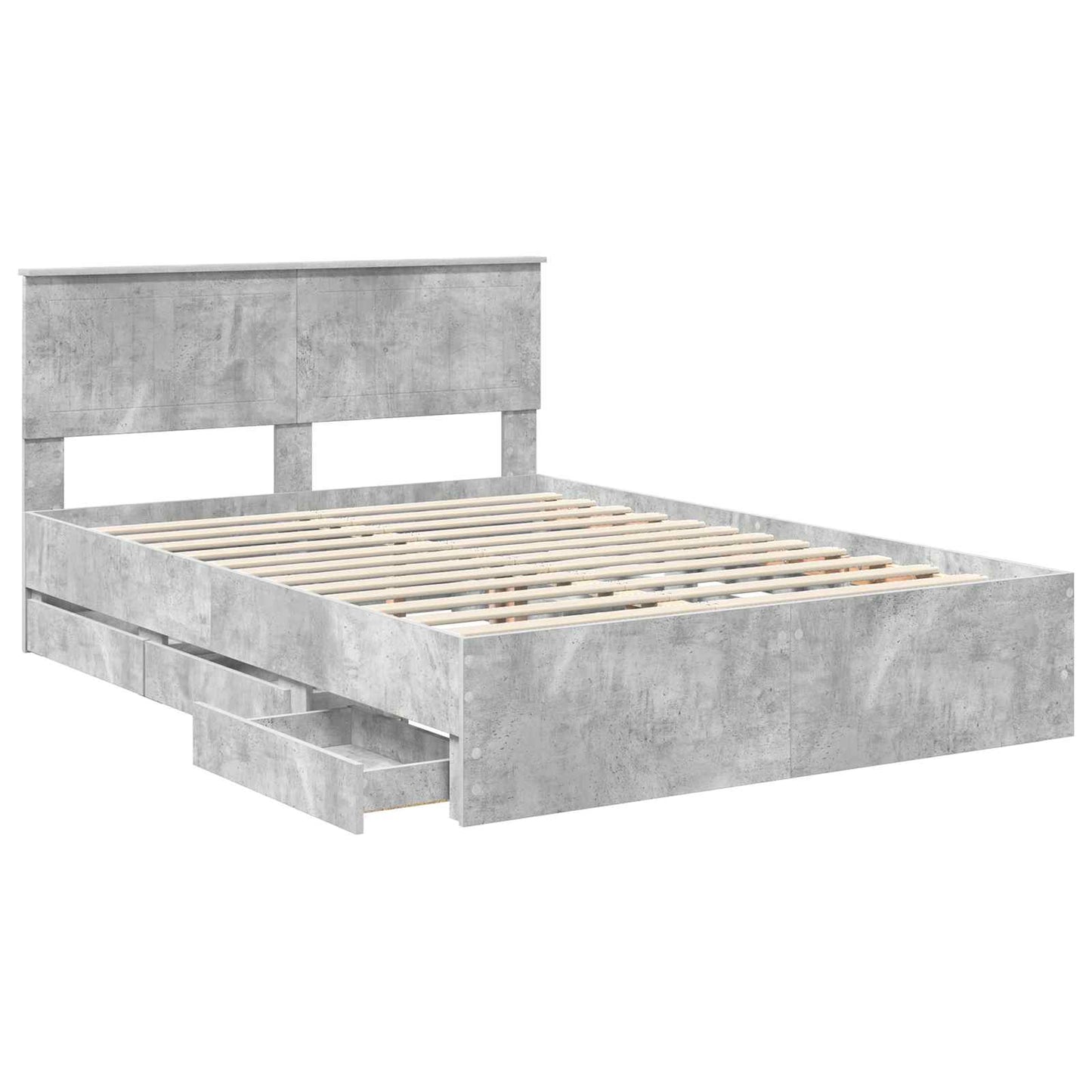 vidaXL Bed Frame with Drawer Concrete Grey 135 x 190 cm Engineer Wood