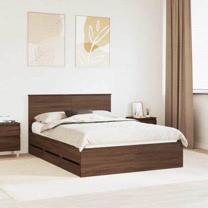 vidaXL Bed Frame with Drawer Brown Oak 135 x 190 cm Engineer Wood