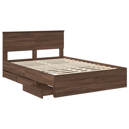 vidaXL Bed Frame with Drawer Brown Oak 135 x 190 cm Engineer Wood