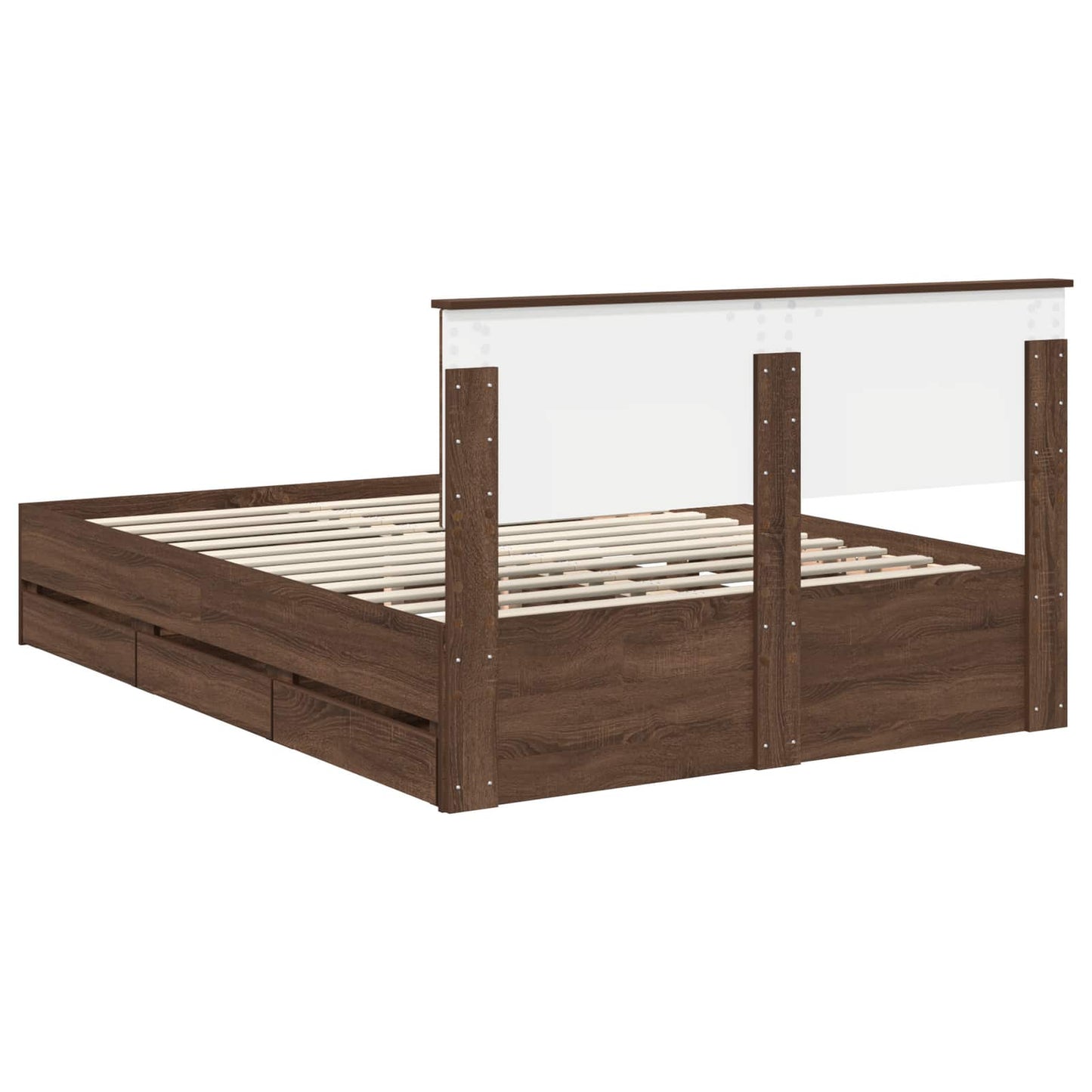 vidaXL Bed Frame with Drawer Brown Oak 135 x 190 cm Engineer Wood