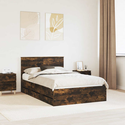 vidaXL Bed Frame with Drawer Smoked Oak 120 x 200 cm Engineer Wood