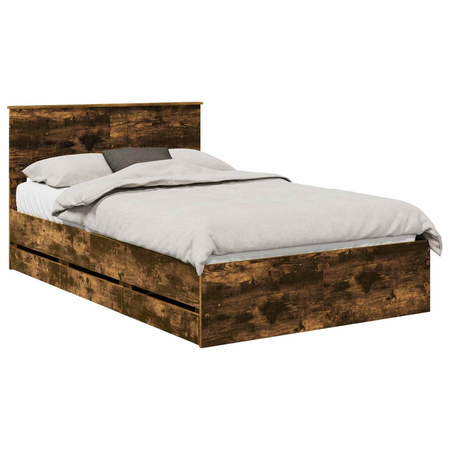 vidaXL Bed Frame with Drawer Smoked Oak 120 x 200 cm Engineer Wood