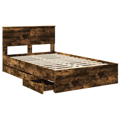 vidaXL Bed Frame with Drawer Smoked Oak 120 x 200 cm Engineer Wood