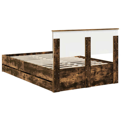 vidaXL Bed Frame with Drawer Smoked Oak 120 x 200 cm Engineer Wood
