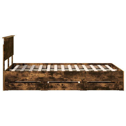 vidaXL Bed Frame with Drawer Smoked Oak 120 x 200 cm Engineer Wood