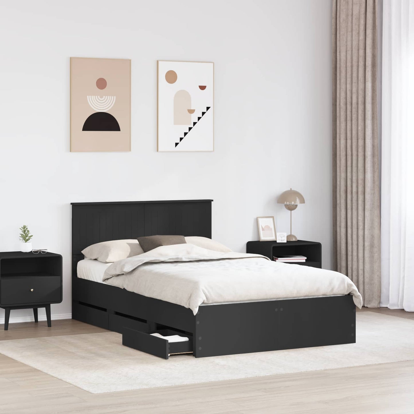 vidaXL Bed Frame with Drawer Black 120 x 190 cm Engineer Wood