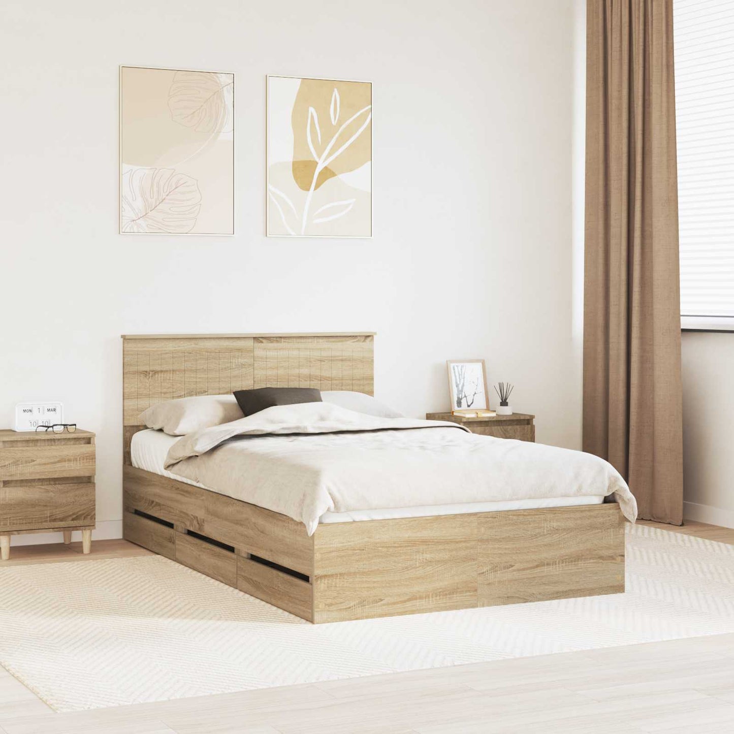 vidaXL Bed Frame with Drawer Sonoma Oak 120 x 190 cm Engineer Wood