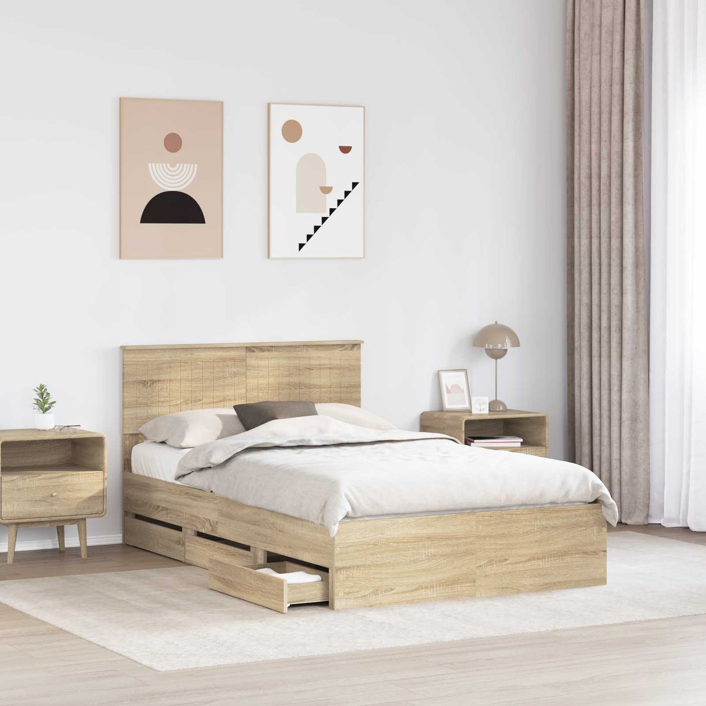 vidaXL Bed Frame with Drawer Sonoma Oak 120 x 190 cm Engineer Wood