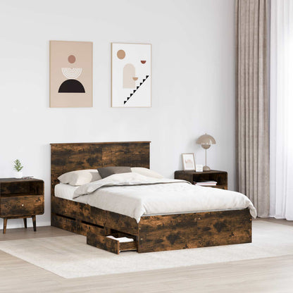 vidaXL Bed Frame with Drawer Smoked Oak 120 x 190 cm Engineer Wood