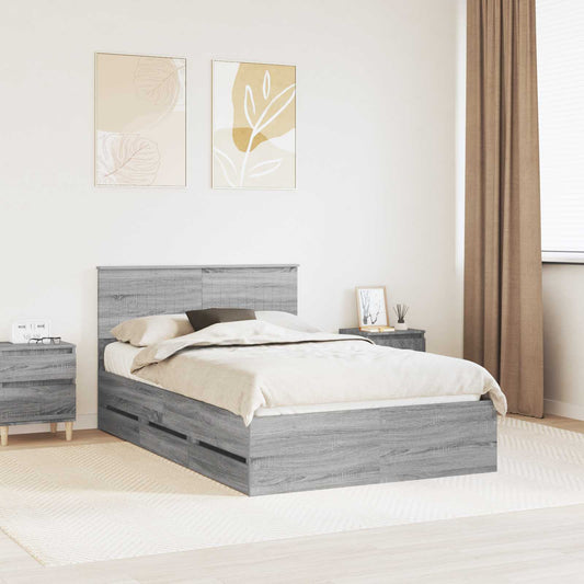vidaXL Bed Frame with Drawer Grey Sonoma 120 x 190 cm Engineer Wood