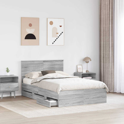 vidaXL Bed Frame with Drawer Grey Sonoma 120 x 190 cm Engineer Wood