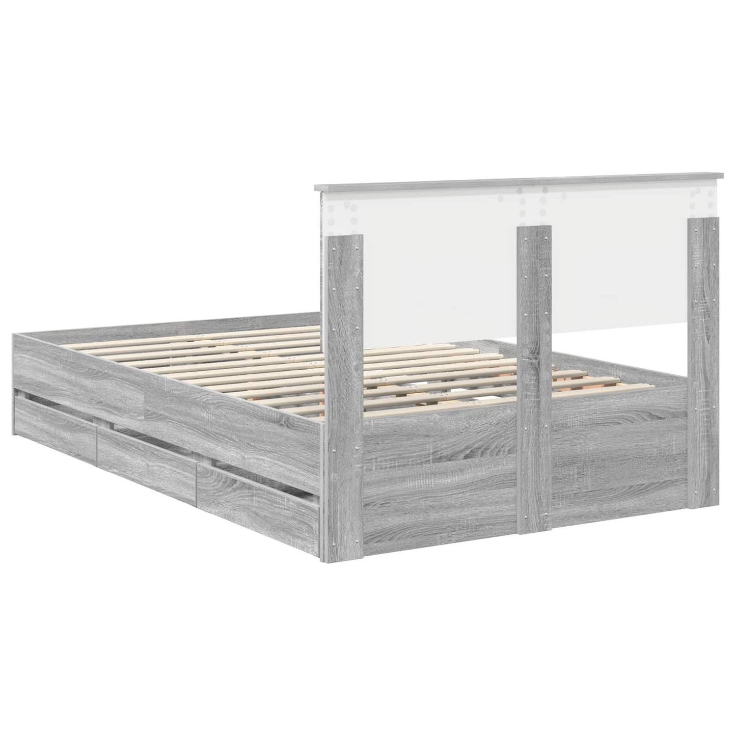 vidaXL Bed Frame with Drawer Grey Sonoma 120 x 190 cm Engineer Wood