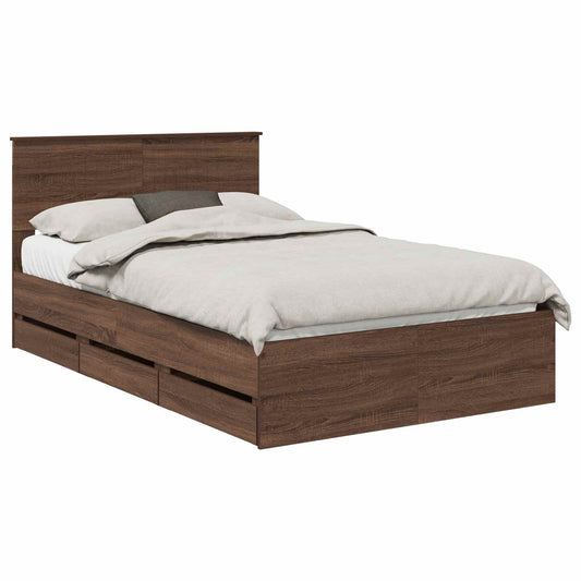 vidaXL Bed Frame with Drawer Brown Oak 120 x 190 cm Engineer Wood