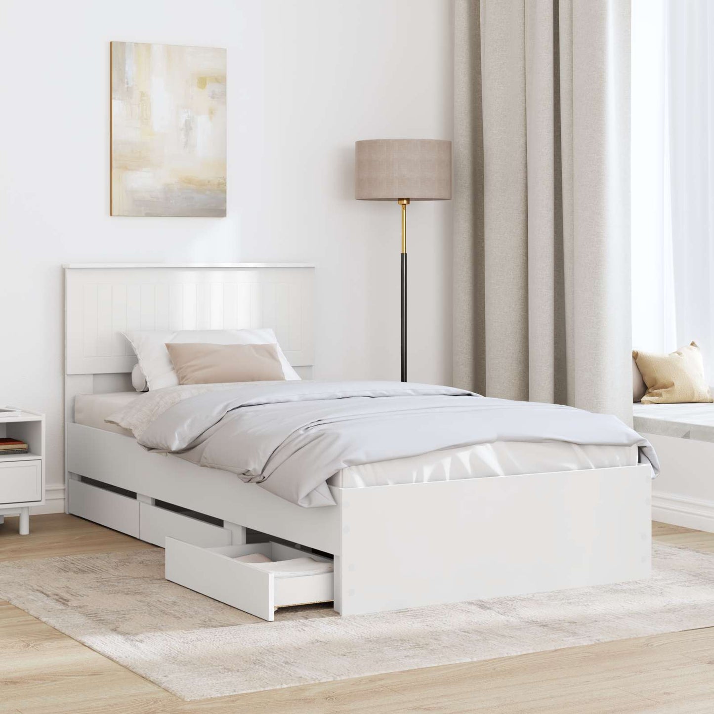 vidaXL Bed Frame with Drawer White 100 x 200 cm Engineer Wood
