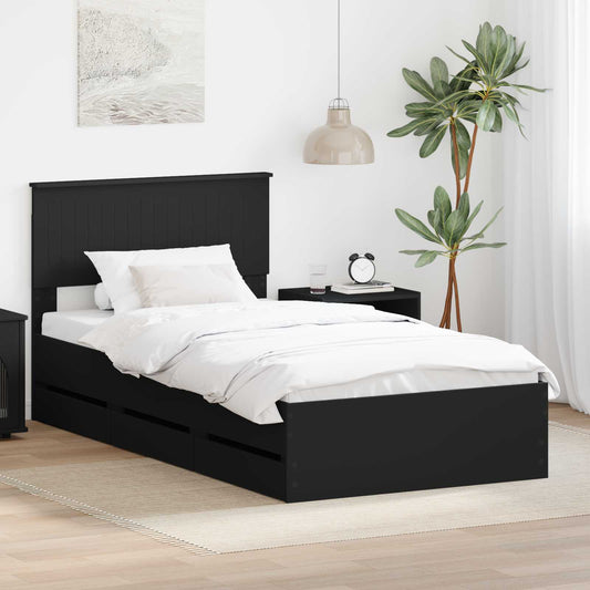 vidaXL Bed Frame with Drawer Black 100 x 200 cm Engineer Wood