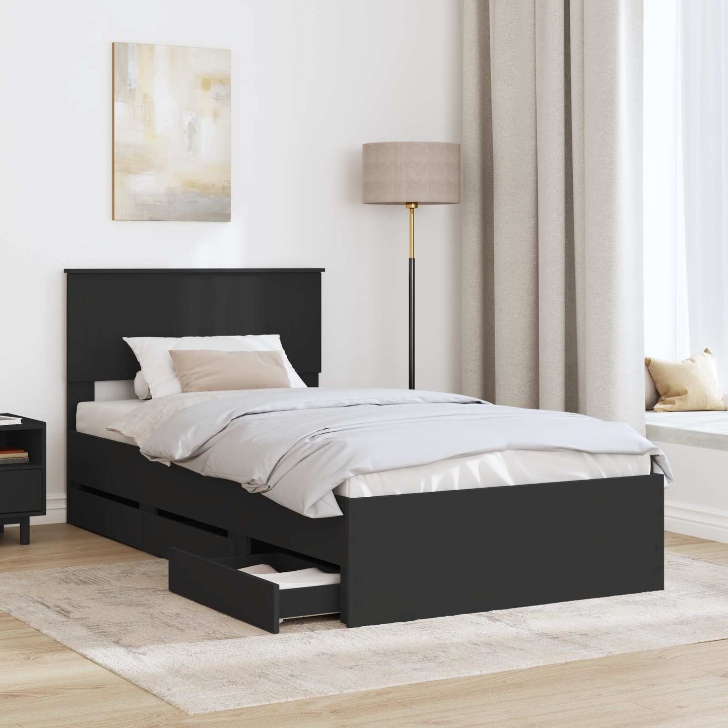 vidaXL Bed Frame with Drawer Black 100 x 200 cm Engineer Wood