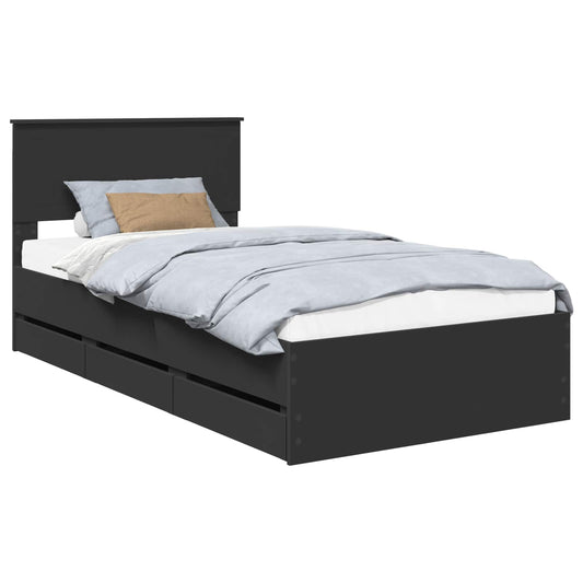 vidaXL Bed Frame with Drawer Black 100 x 200 cm Engineer Wood