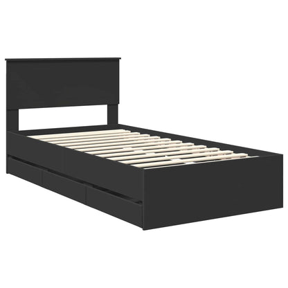 vidaXL Bed Frame with Drawer Black 100 x 200 cm Engineer Wood