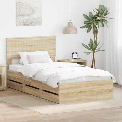 vidaXL Bed Frame with Drawer Sonoma Oak 100 x 200 cm Engineer Wood