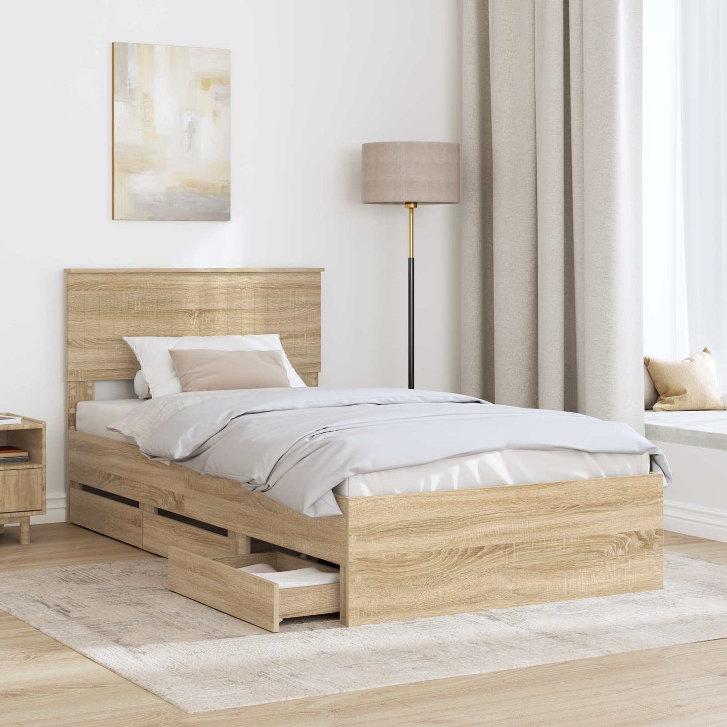 vidaXL Bed Frame with Drawer Sonoma Oak 100 x 200 cm Engineer Wood