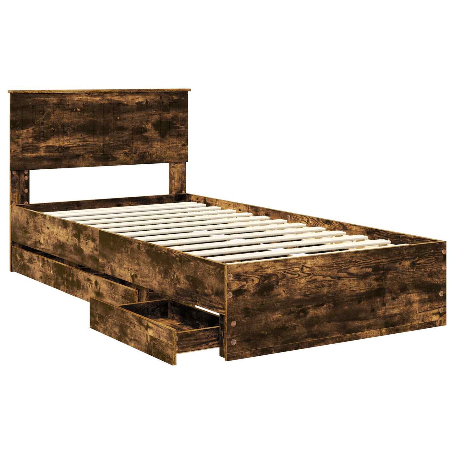 vidaXL Bed Frame with Drawer Smoked Oak 100 x 200 cm Engineer Wood