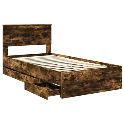 vidaXL Bed Frame with Drawer Smoked Oak 100 x 200 cm Engineer Wood