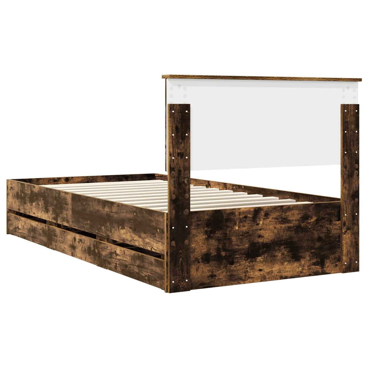 vidaXL Bed Frame with Drawer Smoked Oak 100 x 200 cm Engineer Wood