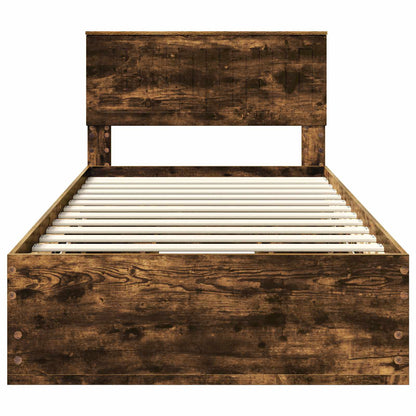 vidaXL Bed Frame with Drawer Smoked Oak 100 x 200 cm Engineer Wood