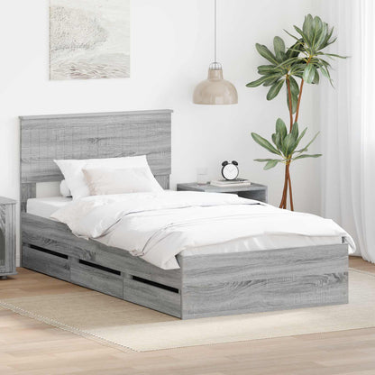 vidaXL Bed Frame with Drawer Grey Sonoma 100 x 200 cm Engineer Wood