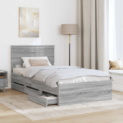 vidaXL Bed Frame with Drawer Grey Sonoma 100 x 200 cm Engineer Wood