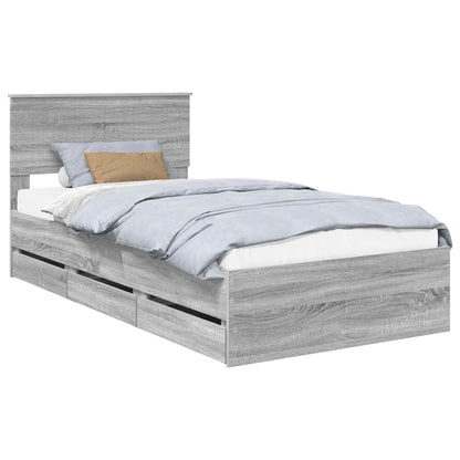 vidaXL Bed Frame with Drawer Grey Sonoma 100 x 200 cm Engineer Wood