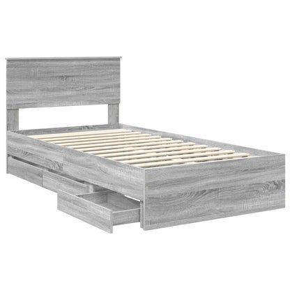 vidaXL Bed Frame with Drawer Grey Sonoma 100 x 200 cm Engineer Wood