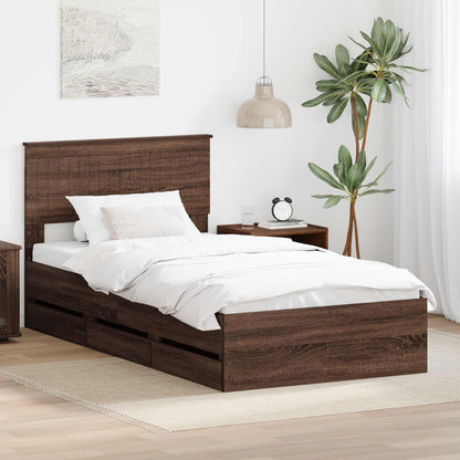 vidaXL Bed Frame with Drawer Brown Oak 100 x 200 cm Engineer Wood