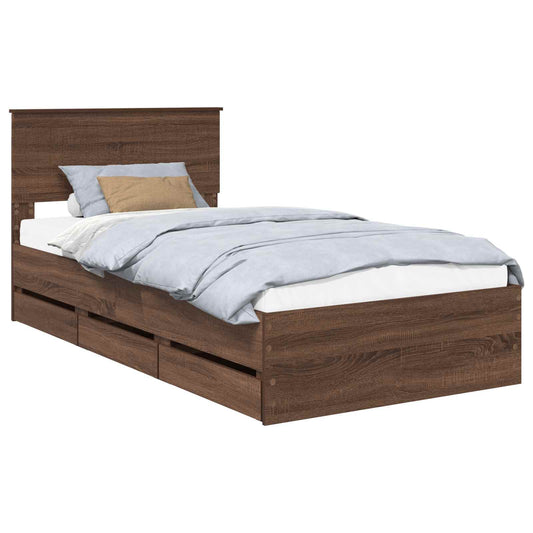 vidaXL Bed Frame with Drawer Brown Oak 100 x 200 cm Engineer Wood