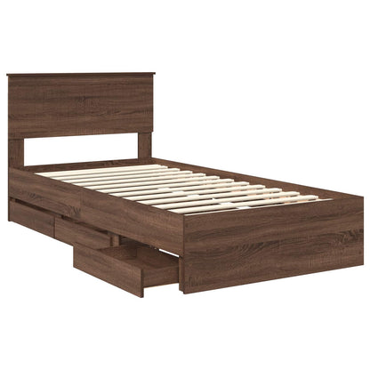 vidaXL Bed Frame with Drawer Brown Oak 100 x 200 cm Engineer Wood
