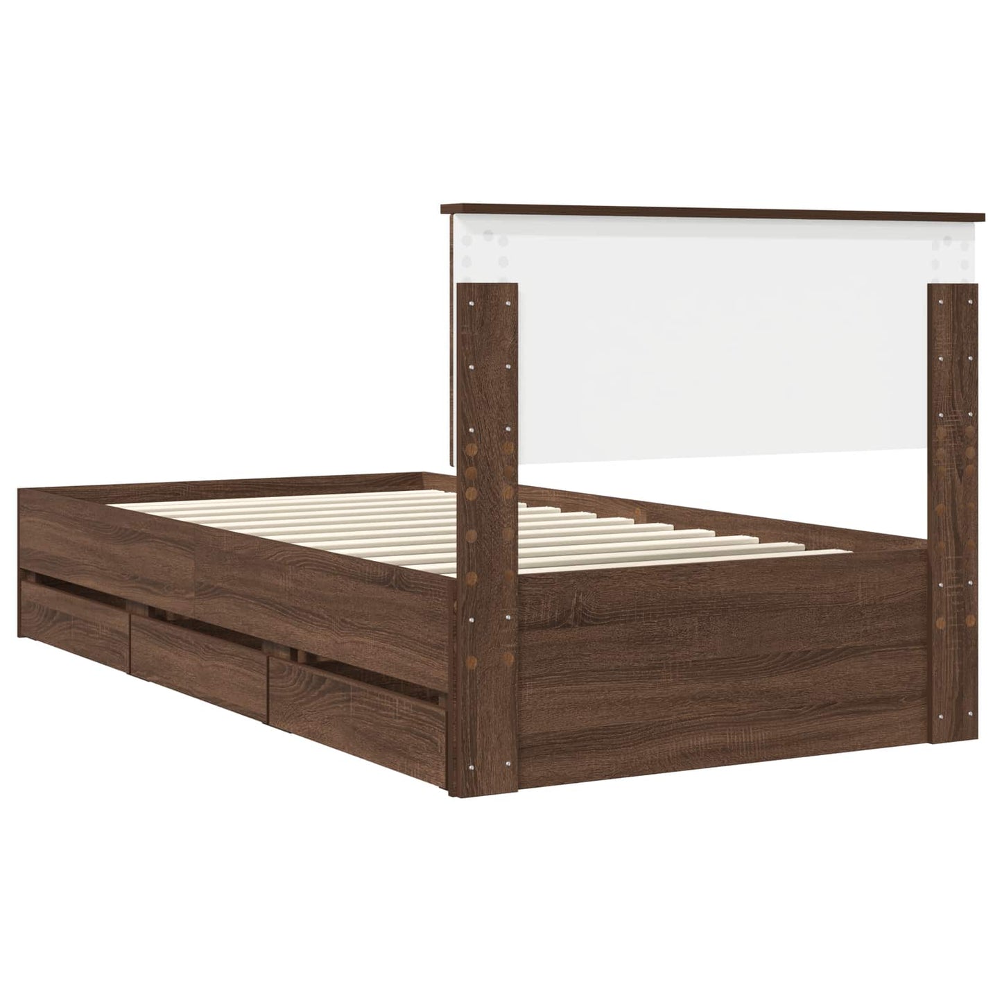 vidaXL Bed Frame with Drawer Brown Oak 100 x 200 cm Engineer Wood