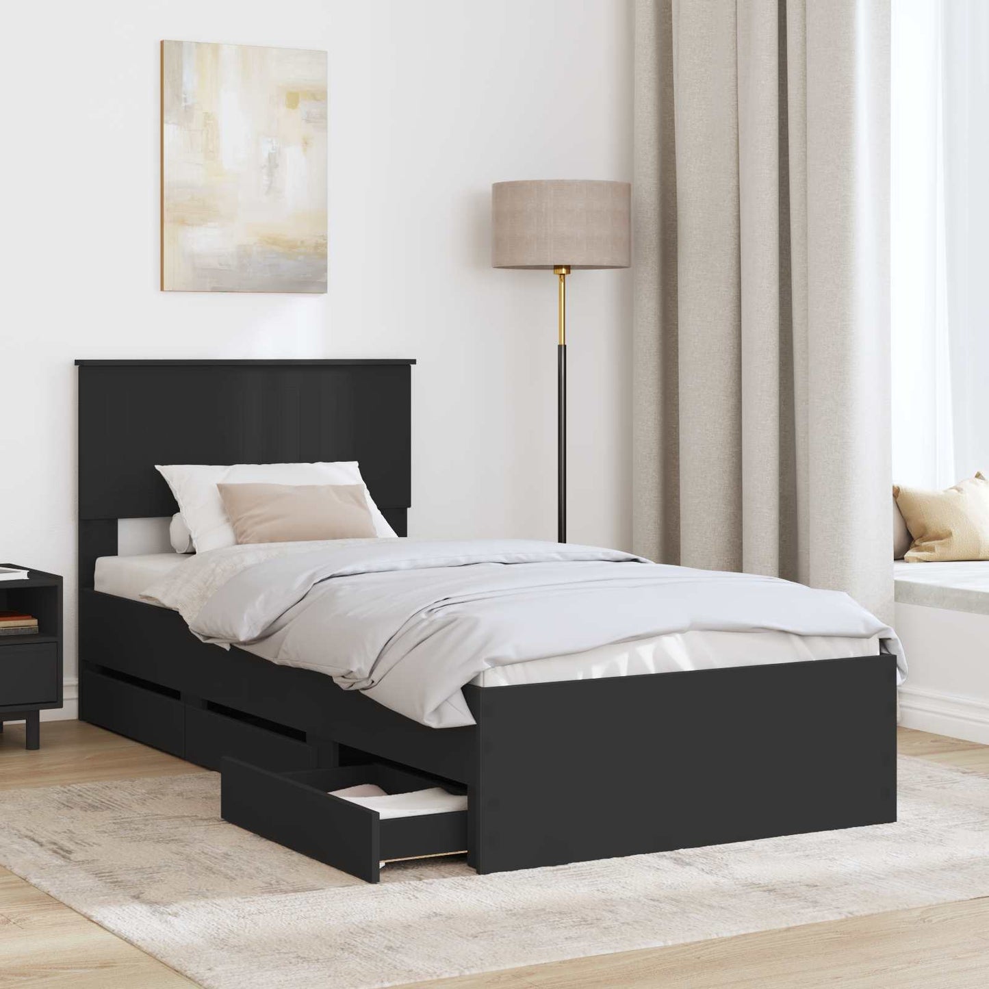 vidaXL Bed Frame with Drawer Black 90 x 200 cm Engineer Wood