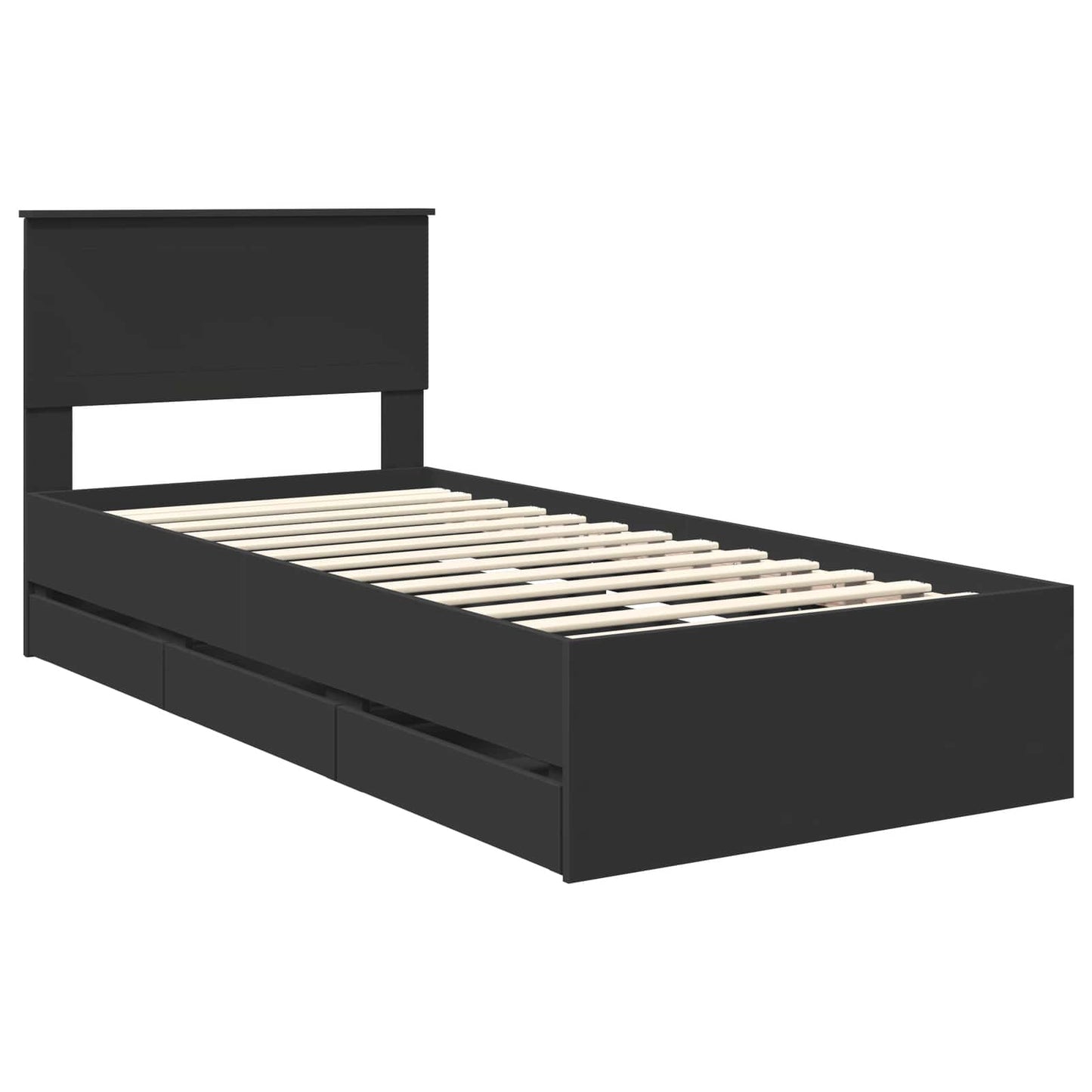 vidaXL Bed Frame with Drawer Black 90 x 200 cm Engineer Wood